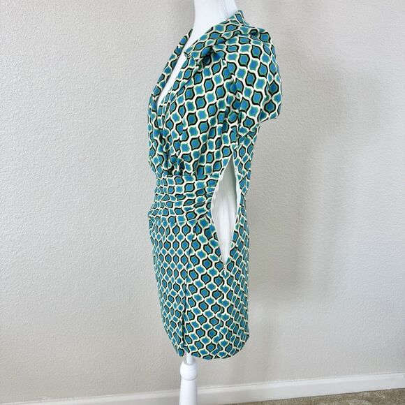 NWT Zara Geometric Collared Mini Party Dress Blue Green Print Size Small - Picture 10 of 16